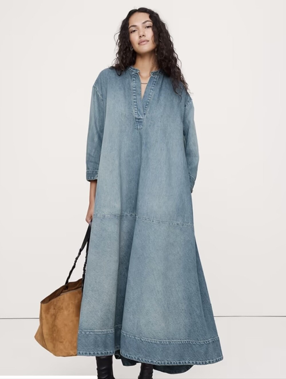 BANANA REPUBLIC Denim Popover Shirt Dress Women's Size XXL Vintage Blue